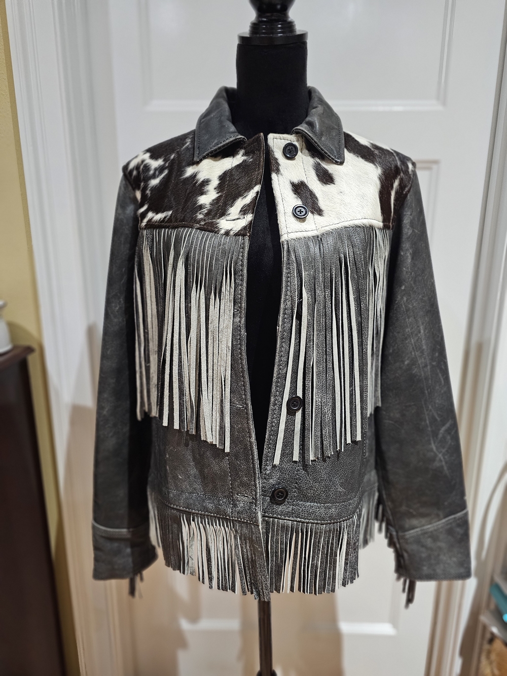 STS Ranchwear Black & White Cowhide Fringe Leather Jacket